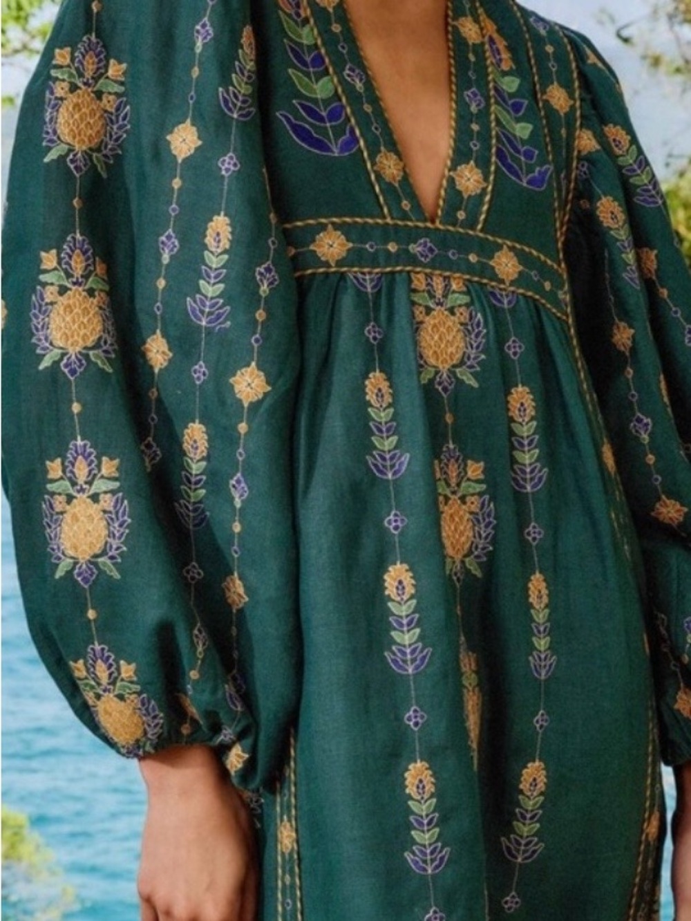 FARM Rio Green Maxi Dress with Gold Floral Pineapple Embroidery - Picture 3 of 16